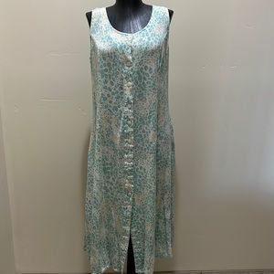 Koret teal print front button dress size medium